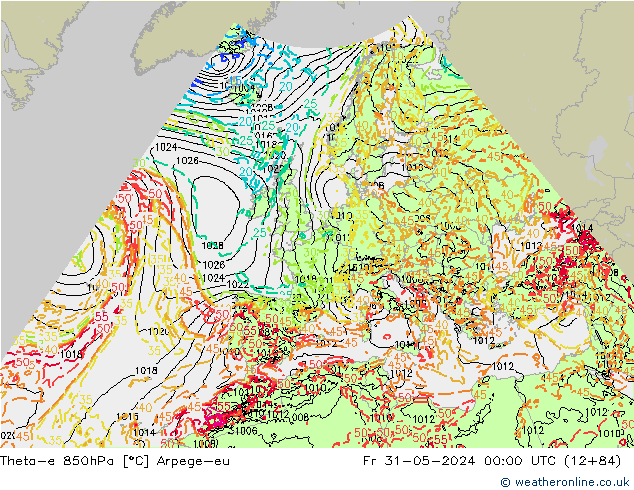 Theta-e 850hPa Arpege-eu  31.05.2024 00 UTC