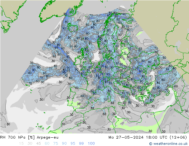 RH 700 гПа Arpege-eu пн 27.05.2024 18 UTC