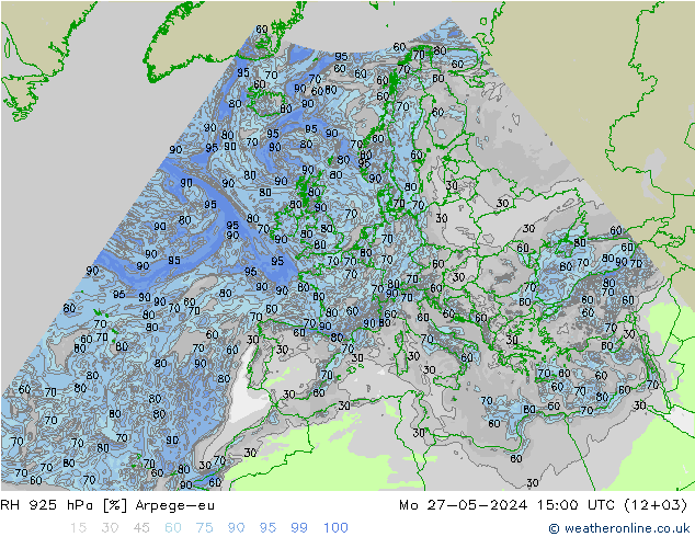 RH 925 hPa Arpege-eu Mo 27.05.2024 15 UTC