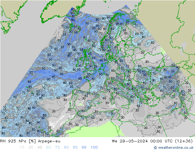 925 hPa Nispi Nem Arpege-eu Çar 29.05.2024 00 UTC