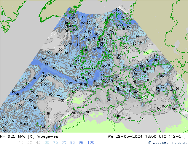 925 hPa Nispi Nem Arpege-eu Çar 29.05.2024 18 UTC