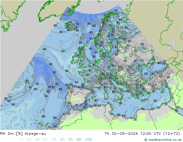 RH 2m Arpege-eu Do 30.05.2024 12 UTC