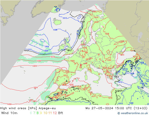 High wind areas Arpege-eu Mo 27.05.2024 15 UTC