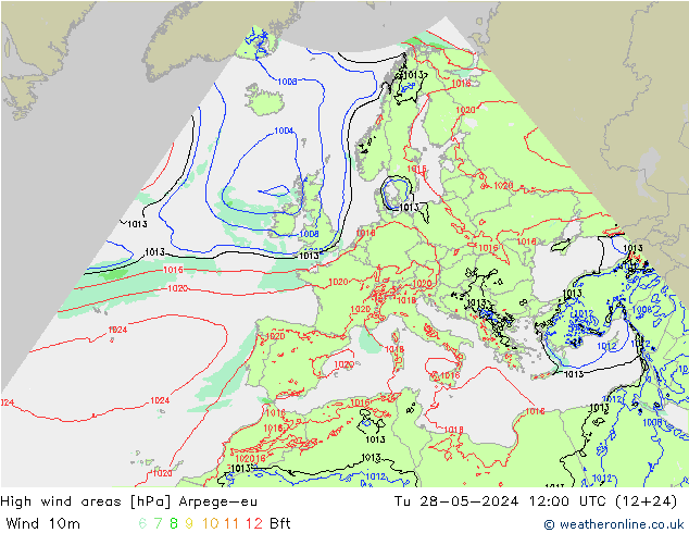 High wind areas Arpege-eu  28.05.2024 12 UTC