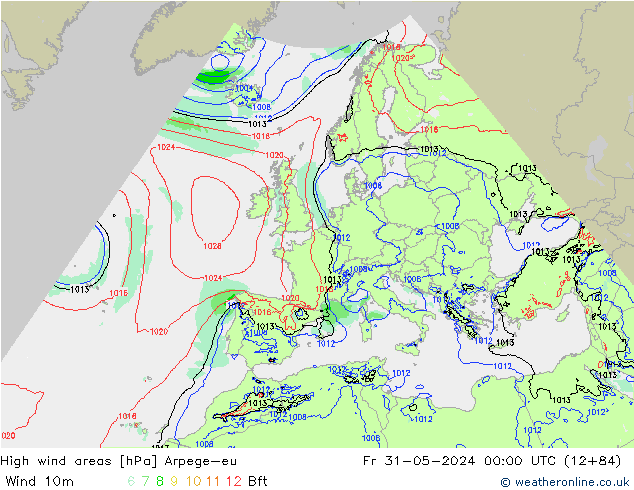 High wind areas Arpege-eu vie 31.05.2024 00 UTC