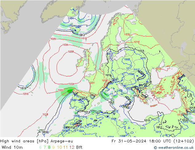 High wind areas Arpege-eu Sex 31.05.2024 18 UTC