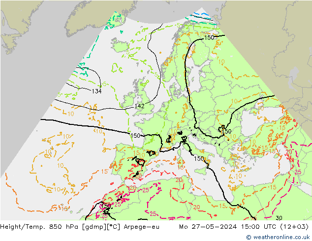 Géop./Temp. 850 hPa Arpege-eu lun 27.05.2024 15 UTC