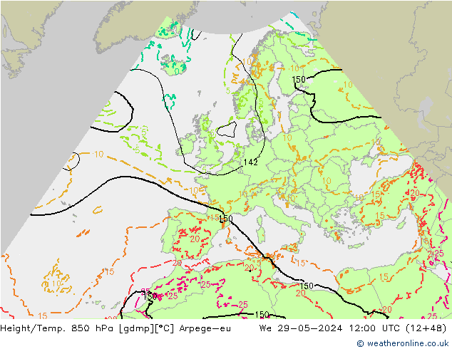 Height/Temp. 850 гПа Arpege-eu ср 29.05.2024 12 UTC