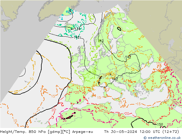 Hoogte/Temp. 850 hPa Arpege-eu do 30.05.2024 12 UTC