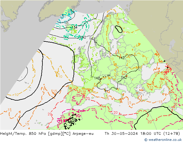 Hoogte/Temp. 850 hPa Arpege-eu do 30.05.2024 18 UTC