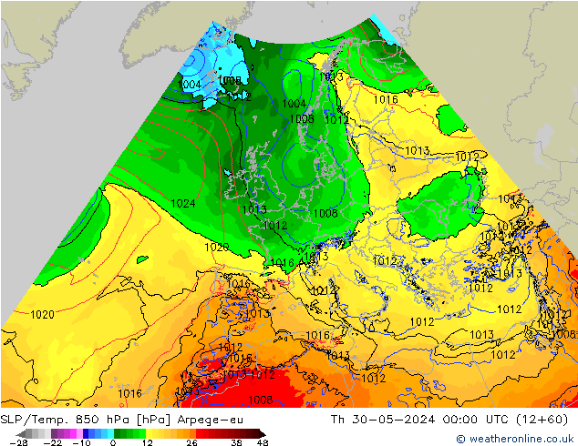 SLP/Temp. 850 hPa Arpege-eu Do 30.05.2024 00 UTC