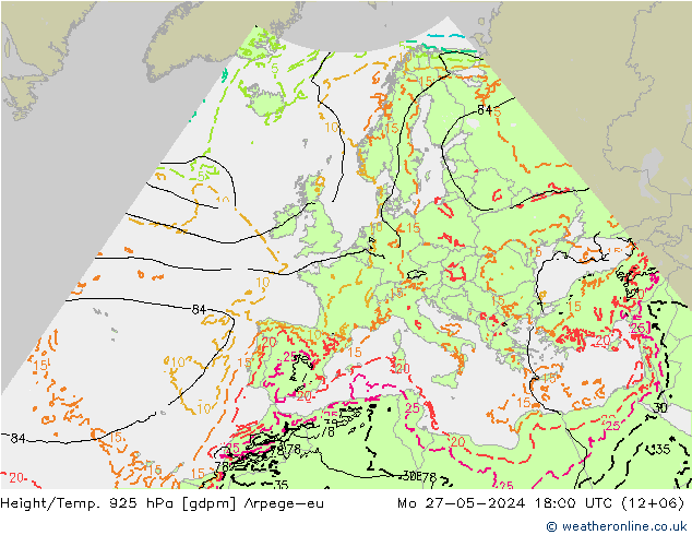 Height/Temp. 925 hPa Arpege-eu Mo 27.05.2024 18 UTC