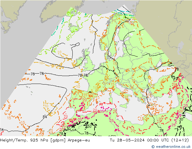 Hoogte/Temp. 925 hPa Arpege-eu di 28.05.2024 00 UTC