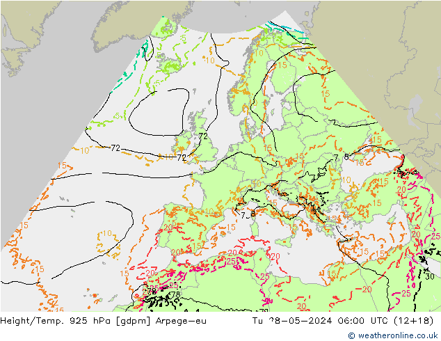 Geop./Temp. 925 hPa Arpege-eu mar 28.05.2024 06 UTC