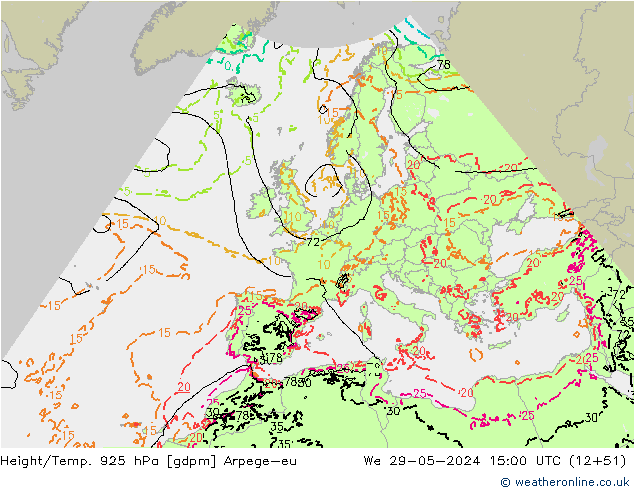 Height/Temp. 925 hPa Arpege-eu We 29.05.2024 15 UTC