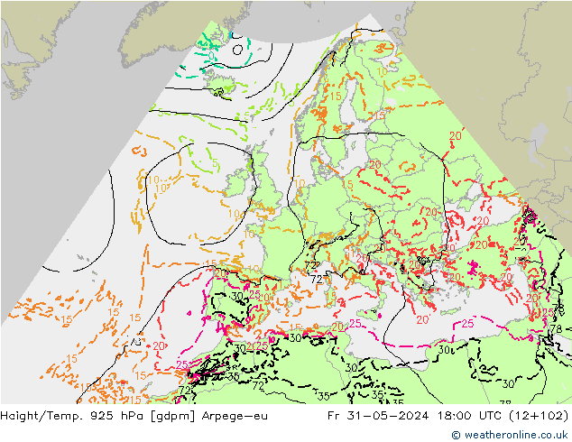 Height/Temp. 925 hPa Arpege-eu Fr 31.05.2024 18 UTC