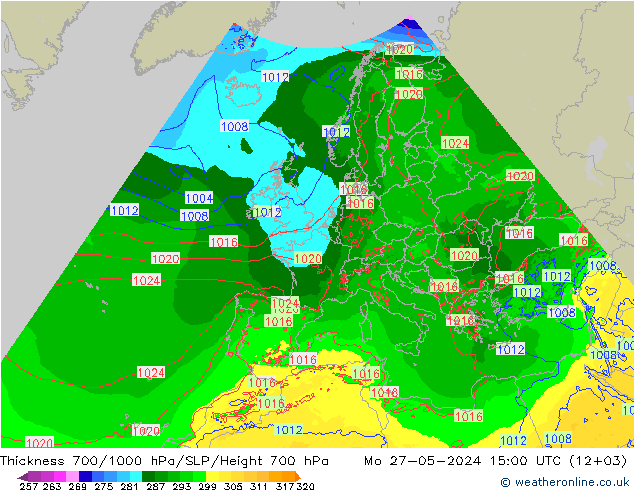 Dikte700-1000 hPa Arpege-eu ma 27.05.2024 15 UTC