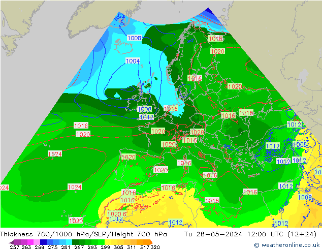 Thck 700-1000 hPa Arpege-eu Tu 28.05.2024 12 UTC