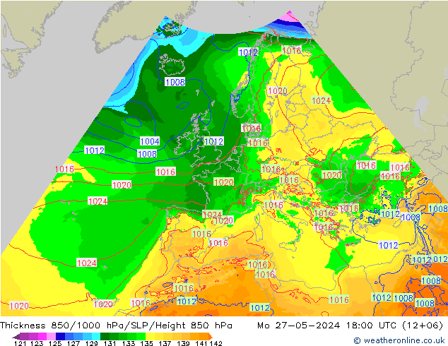 Thck 850-1000 hPa Arpege-eu Mo 27.05.2024 18 UTC