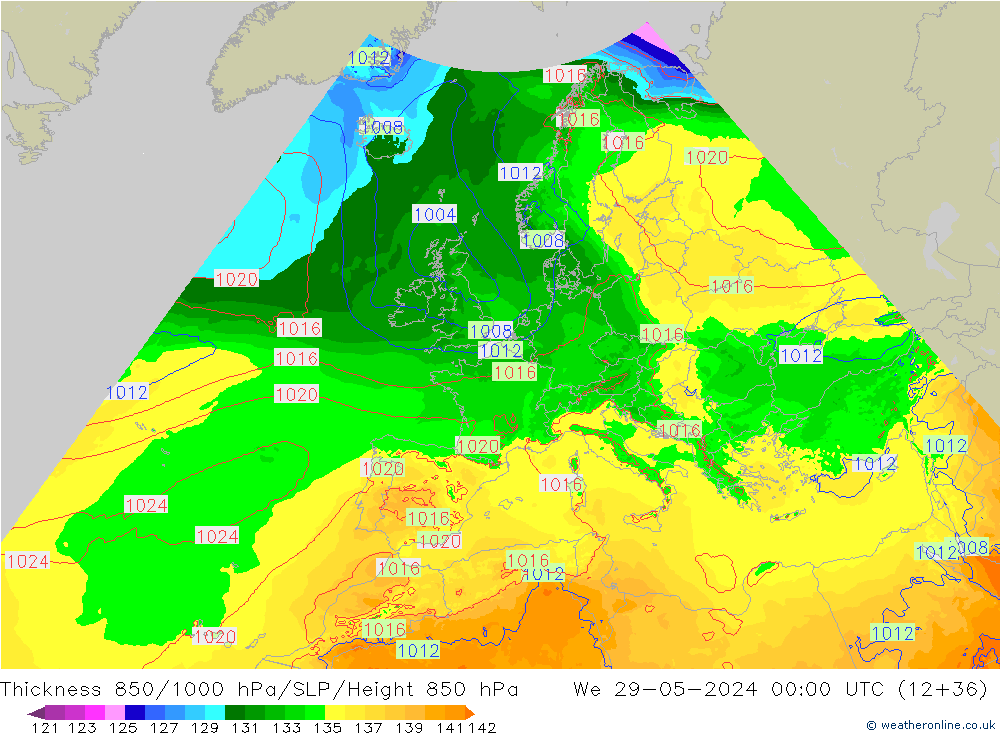 Schichtdicke 850-1000 hPa Arpege-eu Mi 29.05.2024 00 UTC