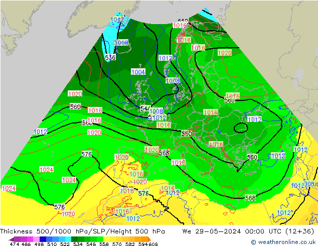 Thck 500-1000hPa Arpege-eu mer 29.05.2024 00 UTC