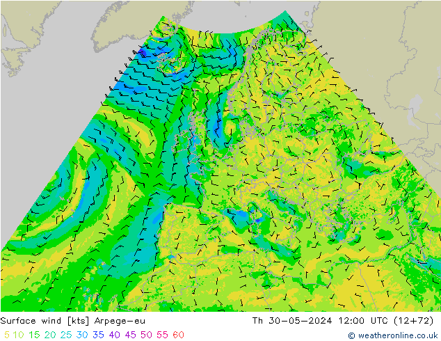 Viento 10 m Arpege-eu jue 30.05.2024 12 UTC