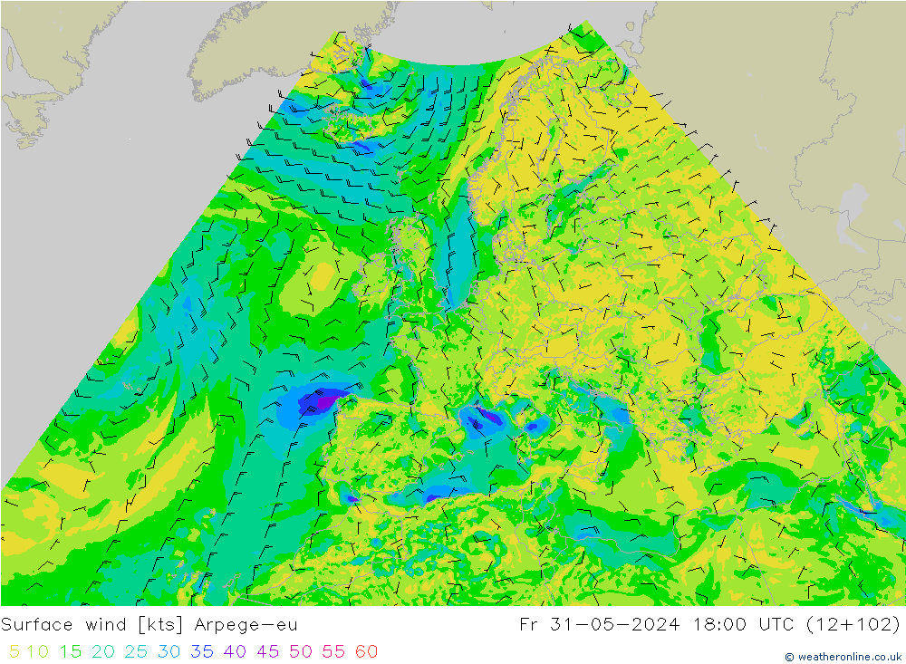 Surface wind Arpege-eu Fr 31.05.2024 18 UTC