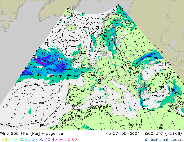 Wind 850 hPa Arpege-eu Mo 27.05.2024 18 UTC