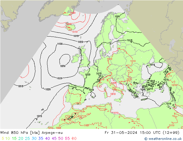 Vent 850 hPa Arpege-eu ven 31.05.2024 15 UTC