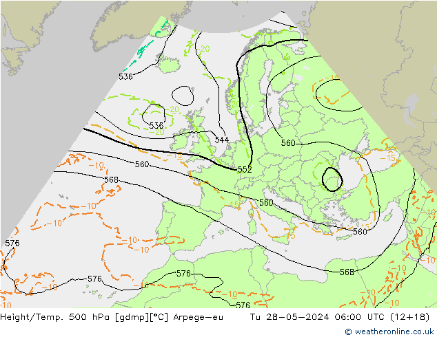 Height/Temp. 500 hPa Arpege-eu Tu 28.05.2024 06 UTC