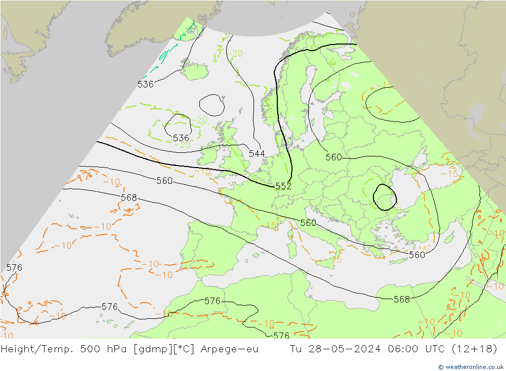 Height/Temp. 500 hPa Arpege-eu Tu 28.05.2024 06 UTC