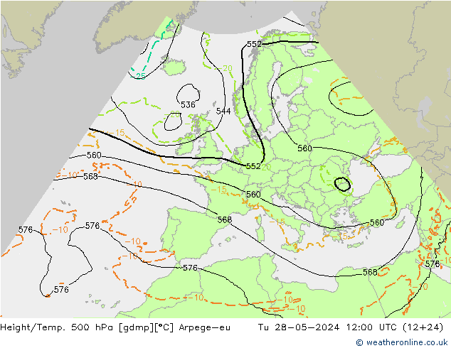 Height/Temp. 500 hPa Arpege-eu Tu 28.05.2024 12 UTC