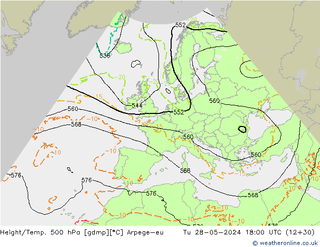 Geop./Temp. 500 hPa Arpege-eu mar 28.05.2024 18 UTC