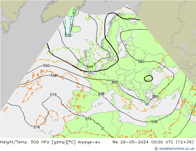 Yükseklik/Sıc. 500 hPa Arpege-eu Çar 29.05.2024 00 UTC