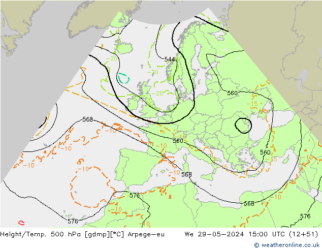 Height/Temp. 500 hPa Arpege-eu mer 29.05.2024 15 UTC