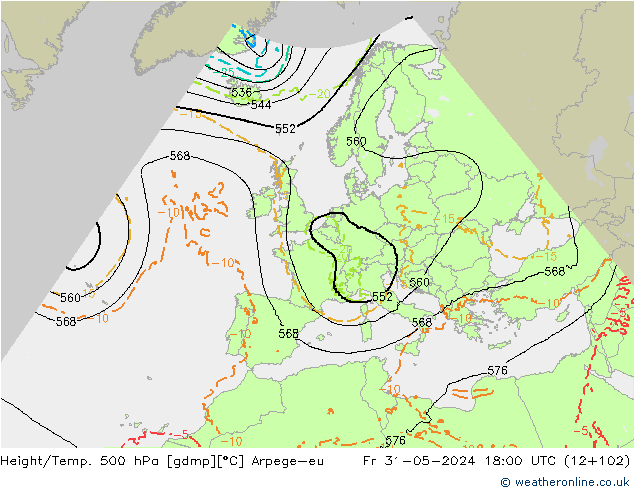 Géop./Temp. 500 hPa Arpege-eu ven 31.05.2024 18 UTC