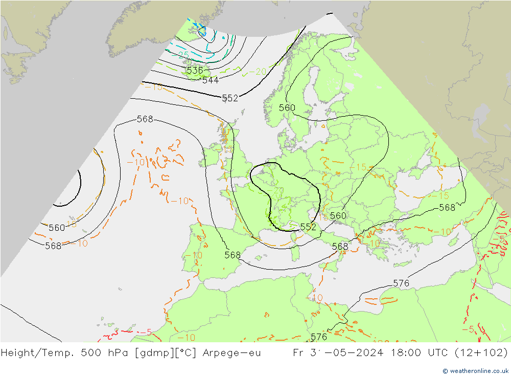 Yükseklik/Sıc. 500 hPa Arpege-eu Cu 31.05.2024 18 UTC