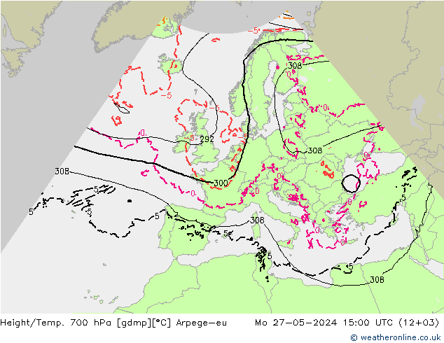 Géop./Temp. 700 hPa Arpege-eu lun 27.05.2024 15 UTC