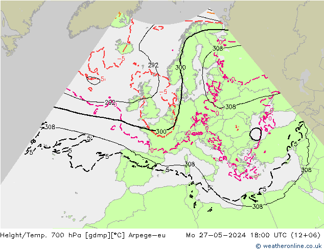 Height/Temp. 700 hPa Arpege-eu Po 27.05.2024 18 UTC