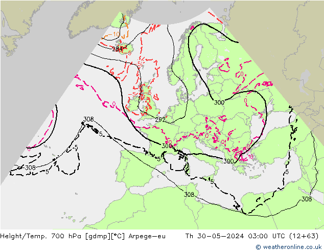 Hoogte/Temp. 700 hPa Arpege-eu do 30.05.2024 03 UTC