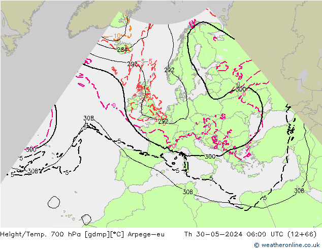 Height/Temp. 700 hPa Arpege-eu gio 30.05.2024 06 UTC