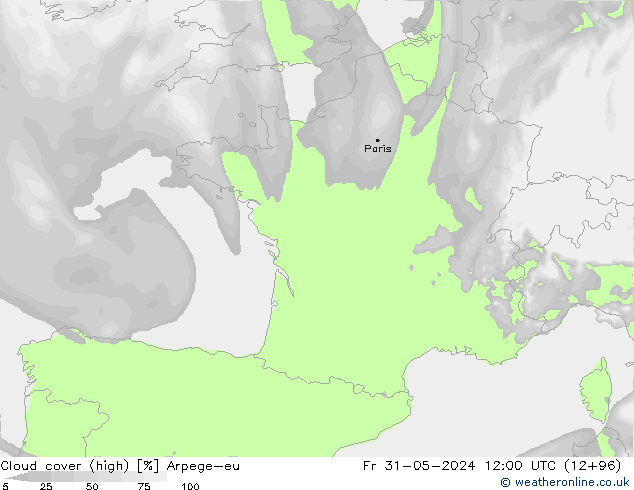 Nuages (élevé) Arpege-eu ven 31.05.2024 12 UTC
