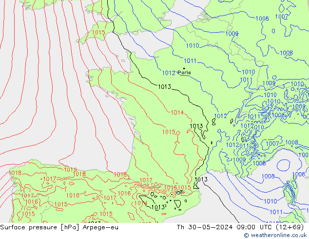 Surface pressure Arpege-eu Th 30.05.2024 09 UTC