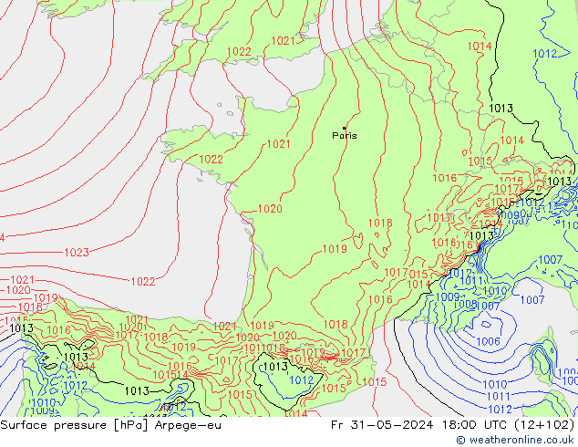 Surface pressure Arpege-eu Fr 31.05.2024 18 UTC