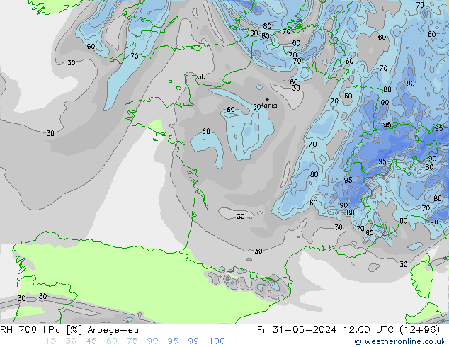 RH 700 hPa Arpege-eu Sex 31.05.2024 12 UTC