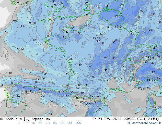 RH 925 hPa Arpege-eu Sex 31.05.2024 00 UTC