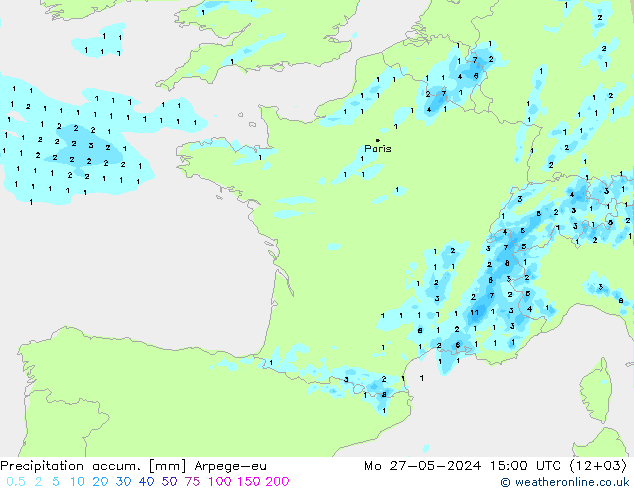 Totale neerslag Arpege-eu ma 27.05.2024 15 UTC