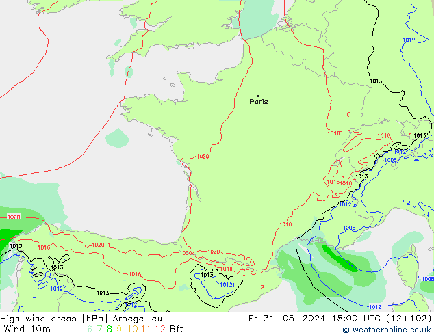 High wind areas Arpege-eu Fr 31.05.2024 18 UTC