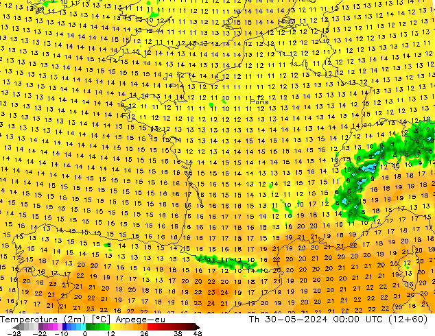 Temperaturkarte (2m) Arpege-eu Do 30.05.2024 00 UTC