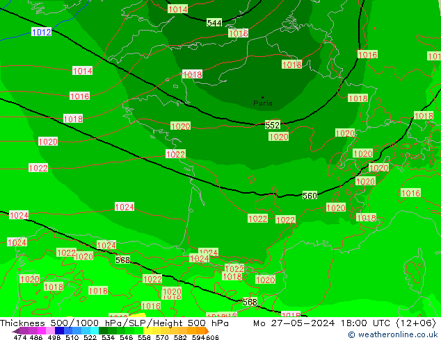 Thck 500-1000hPa Arpege-eu Mo 27.05.2024 18 UTC